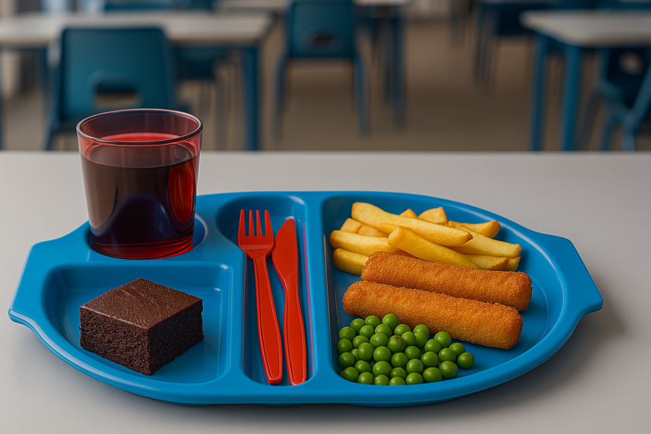 Large Med Blue Tray in School Lunch Setting