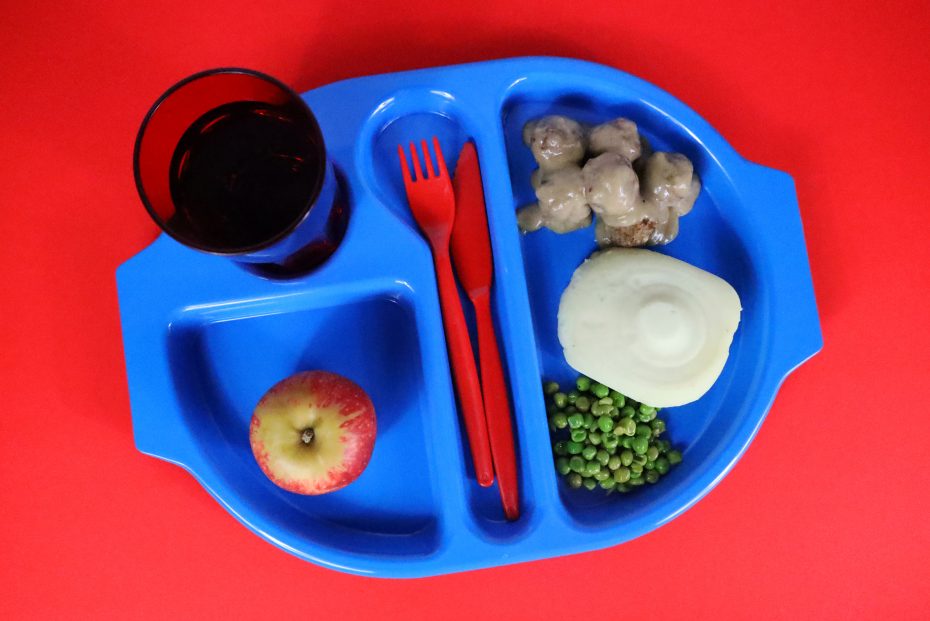 Large Blue Meal Tray with Meatballs and Mash