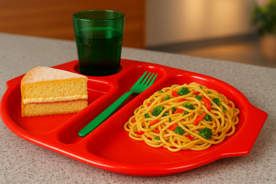 Large Red Meal Tray With School Dinner