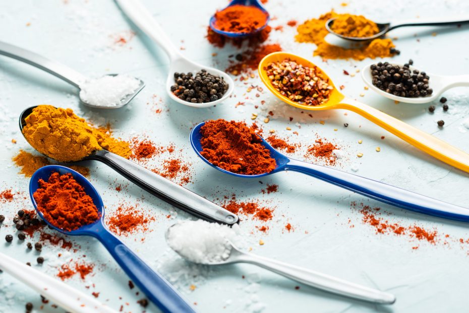 Spices on Multicoloured Spoons