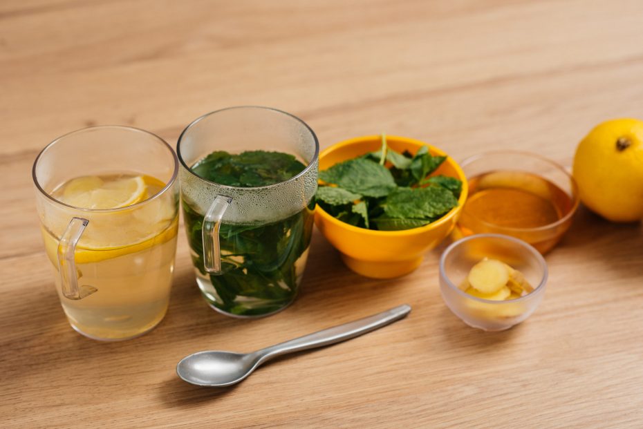 Herbal Tea in Clear Plastic Mugs