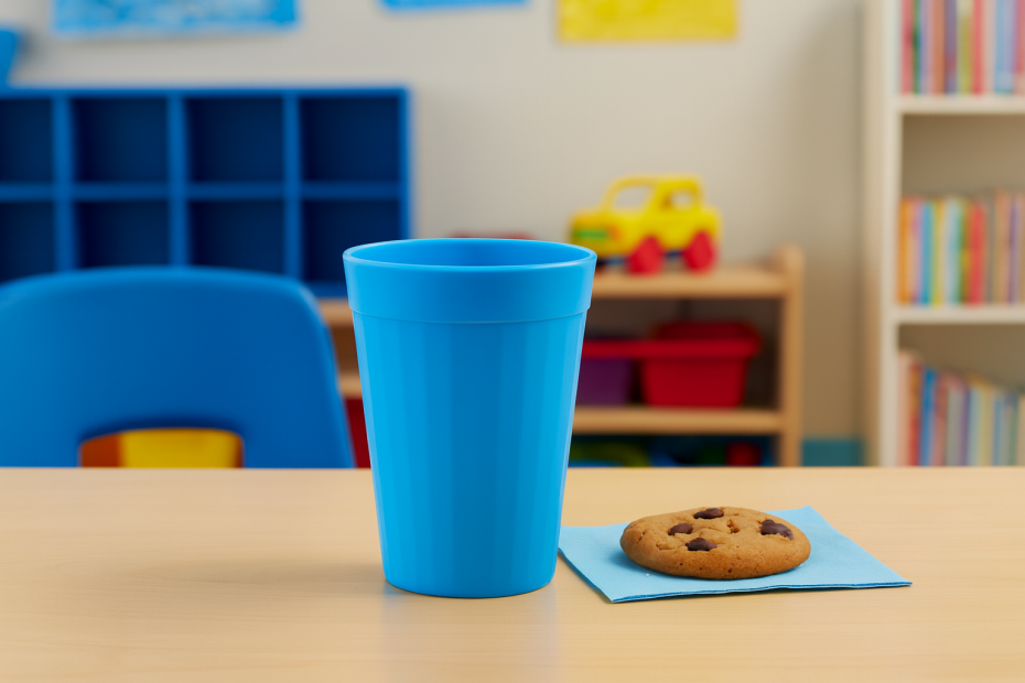 200ml Blue Fluted Tumbler in Nursery Setting