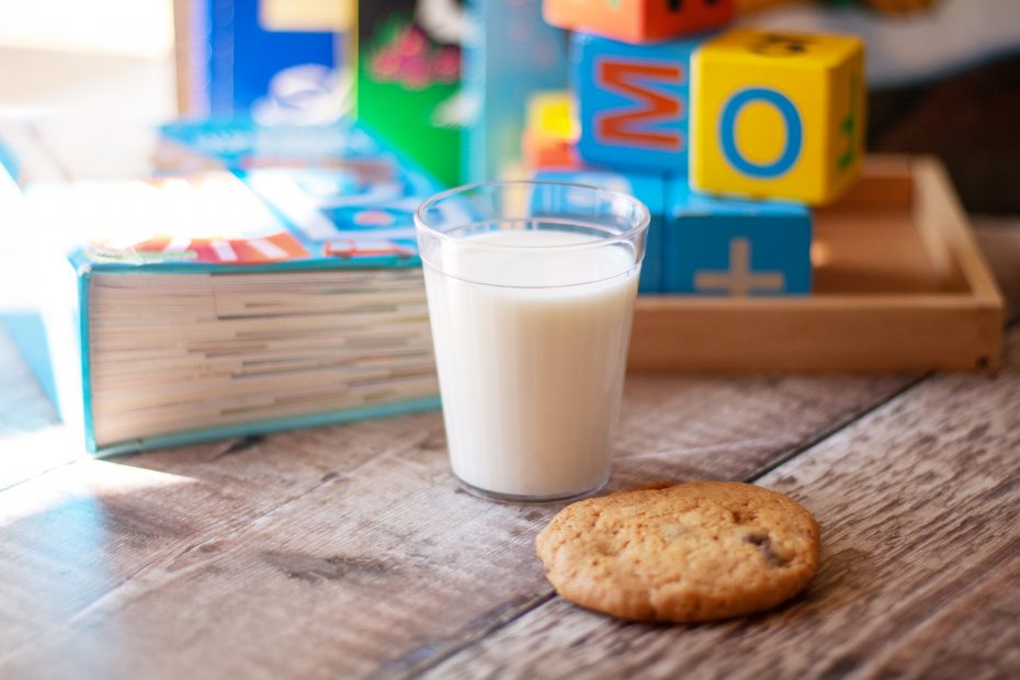 Small Clear Fluted Tumbler with Milk and Cookie