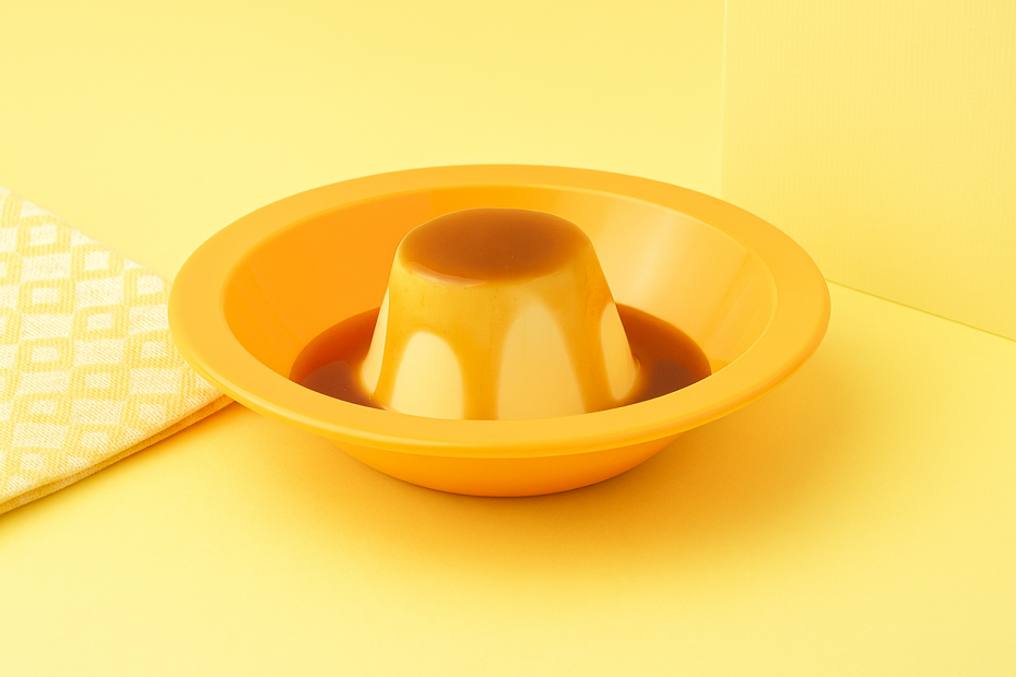 Small Yellow Narrow Rimmed Bowl with Crème Caramel