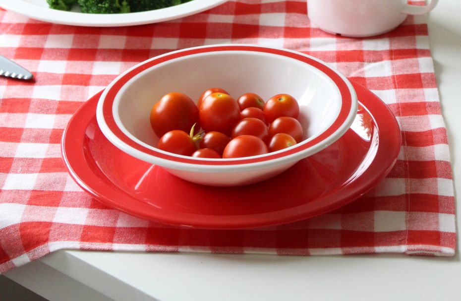 Red Duo Bowl with Cherry Tomatoes