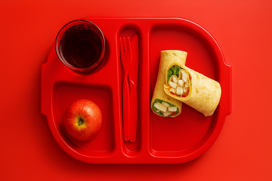 Small Red Meal Tray with Children's Lunch