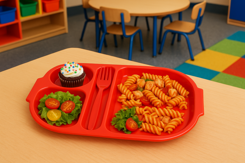 Small Red Meal Tray in Nursery Setting
