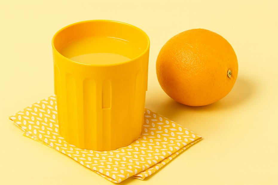 Small Yellow Fluted Tumbler with Orange Juice