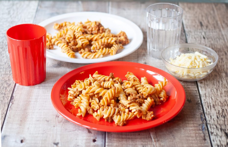 Pasta on White and Red Antibacterial 23cm Plates