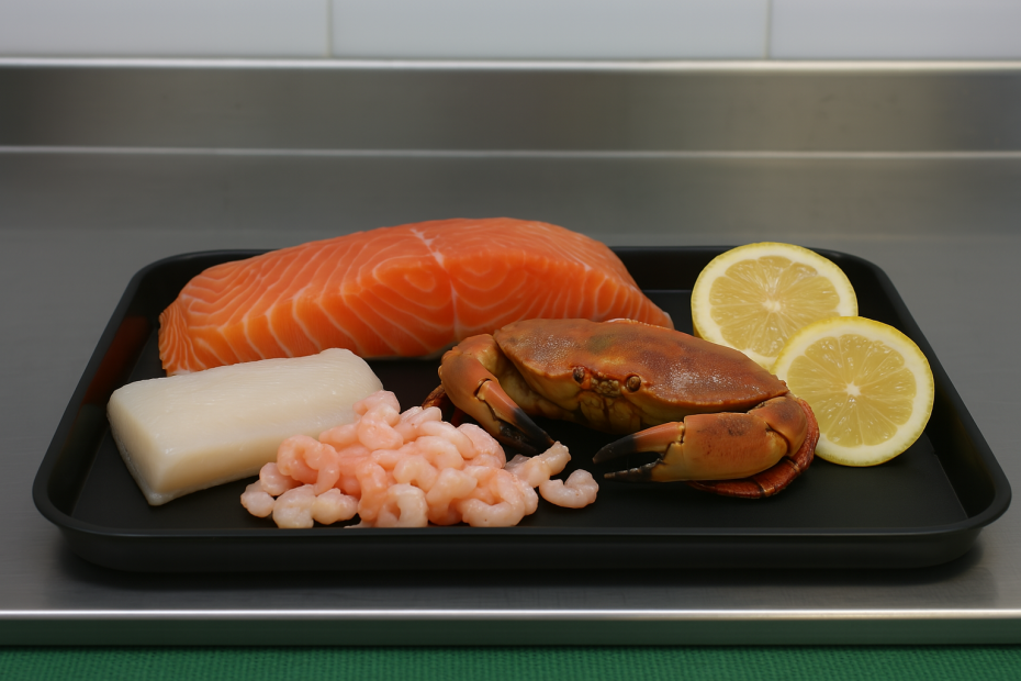 Sea Food Selection on Small Black Display Tray