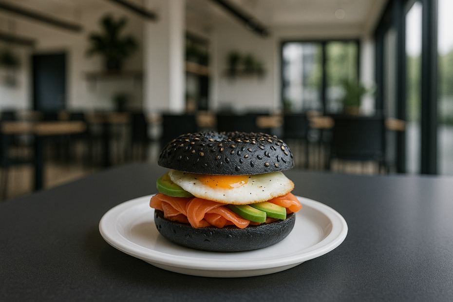 Small White Narrow Rimmed Plate with Bagel in Canteen Setting