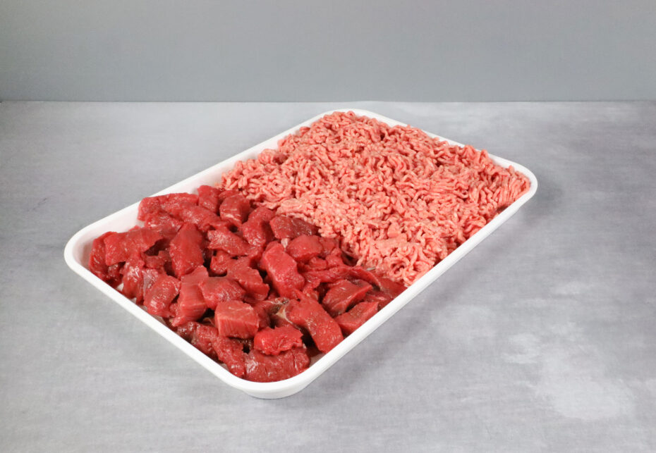Minced and Diced Beef on Butcher's Tray
