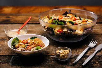Large Clear Salad Bowl with Halloumi Salad