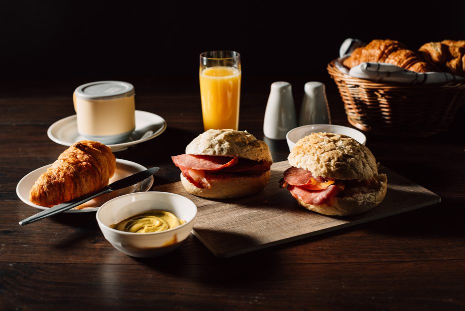 Vintage Wood Style Board with Bacon Butties