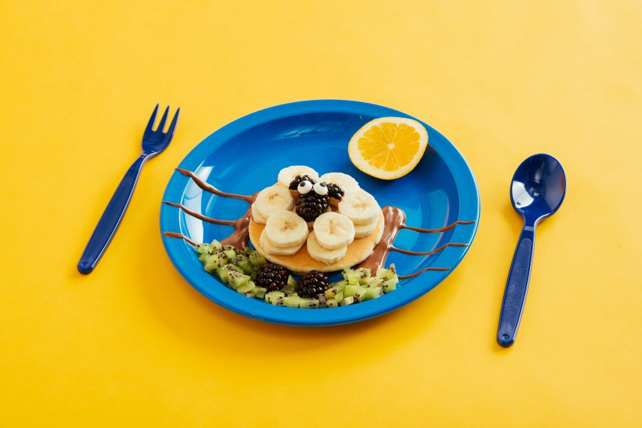 Blue Narrow Rimmed Plate with Children's Lunch