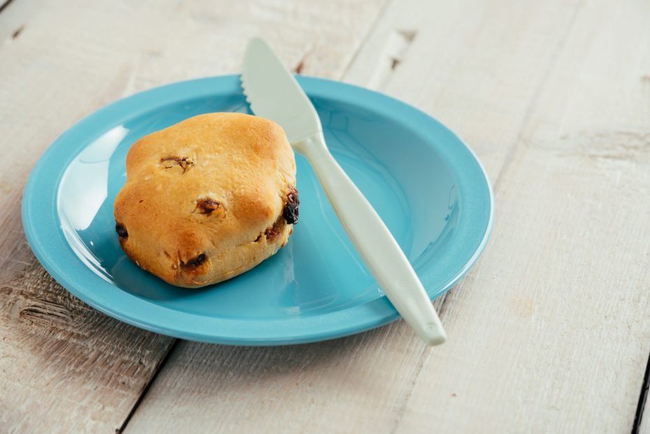 Scone on a blue plate
