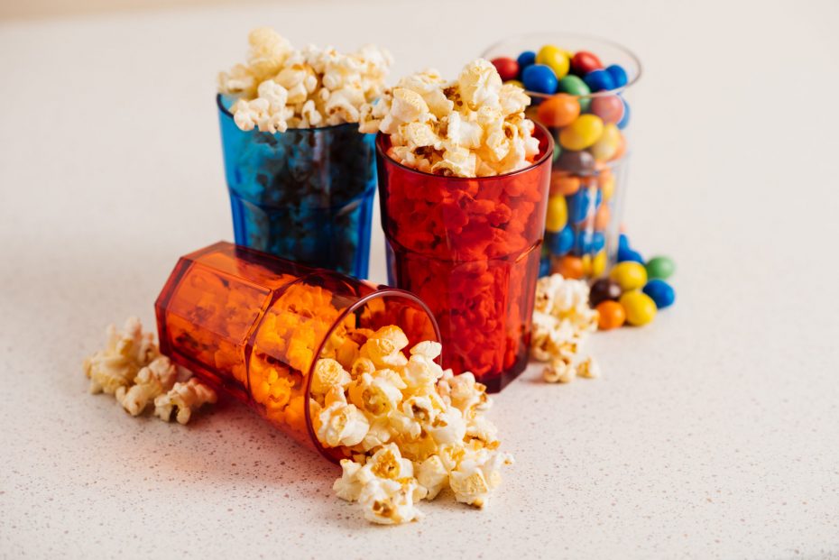 Popcorn Served in Colorful American Style Tumblers