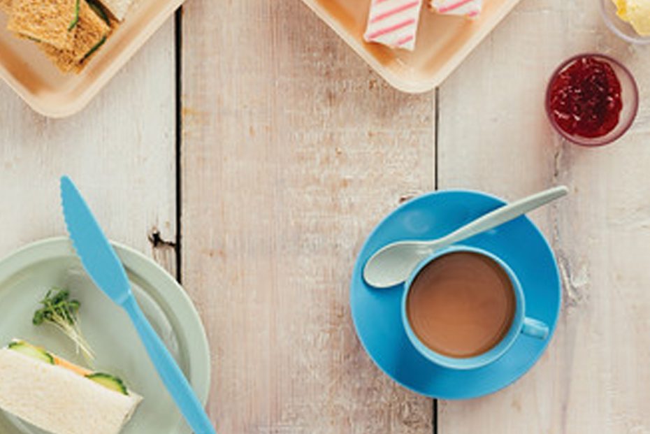 Grey Green Teaspoons with Teacup & Saucer