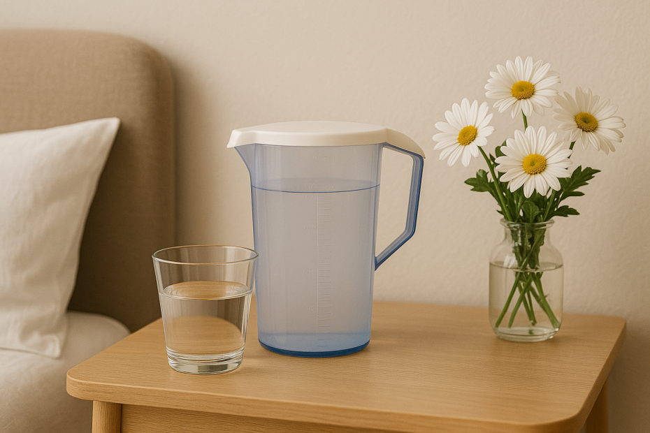 750ml Antibacterial Jug with Small Tumbler on Bedside Table