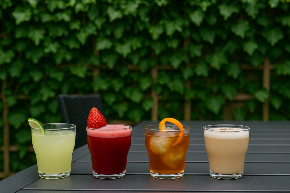 Small Cocktails in Tulip Tumblers in Pub Garden