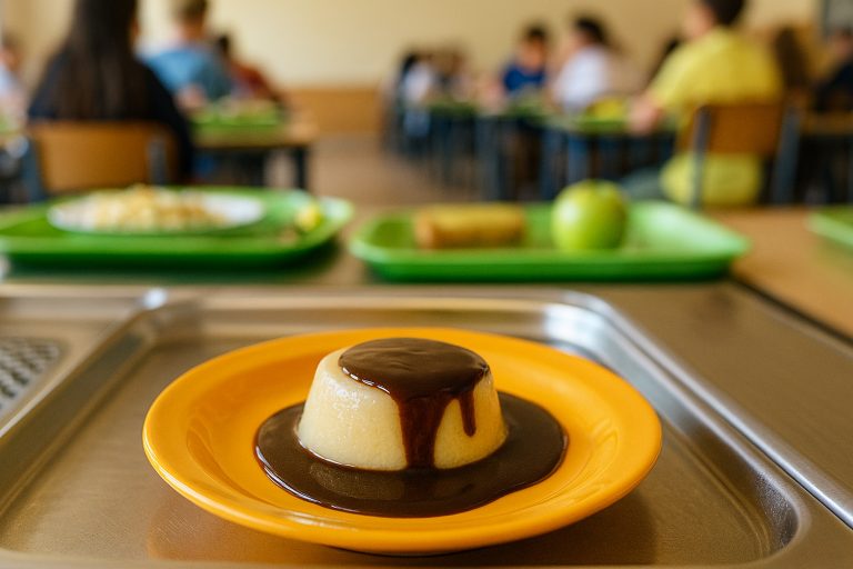 School Pudding Served on a Deep Dessert Plate