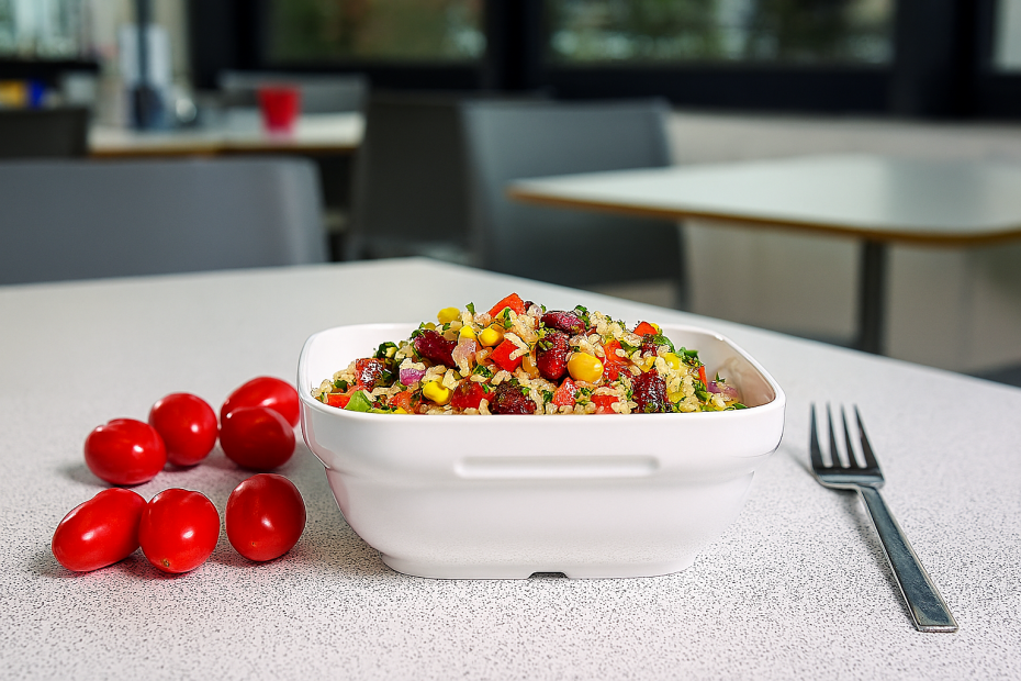 Bean Salad in White Square Salad Bowl