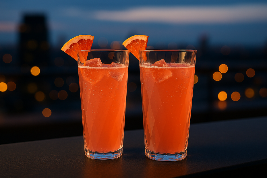 Cocktails in Large Diamond Tumblers on Rooftop Bar
