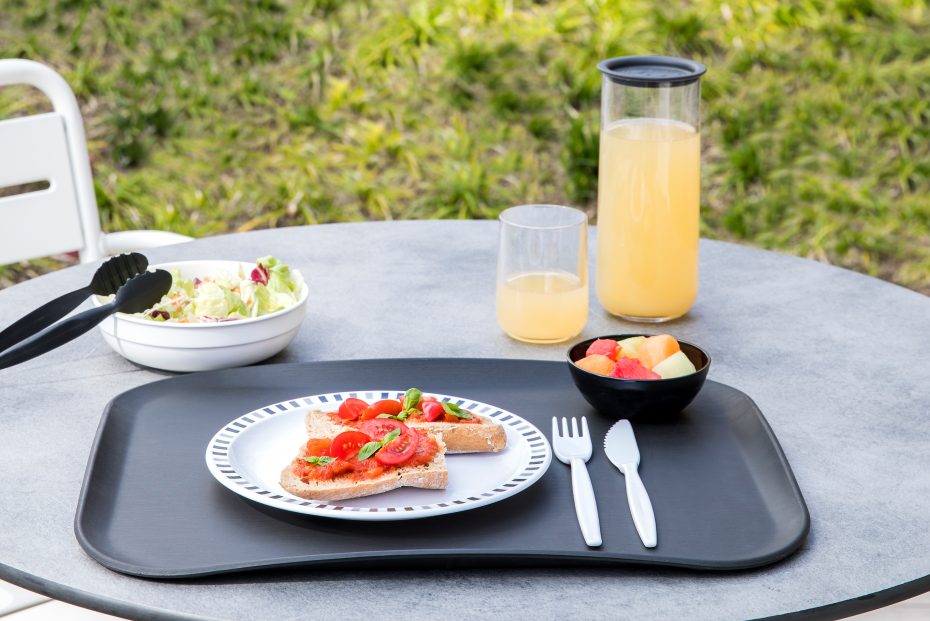 Sandwiches on Black & Grey Stripe Patterned Plate