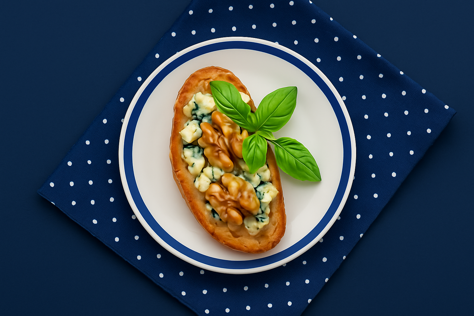 Bruschetta on Small Royal Blue Duo Plate