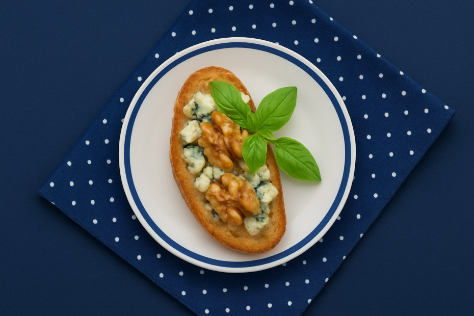 Small Royal Blue Duo Plate with Bruschetta