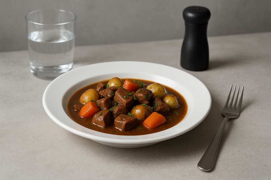 Stew Dish in Large Deep Plate in White