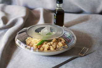 Large Clear Cloche on Crockery Plate Closed