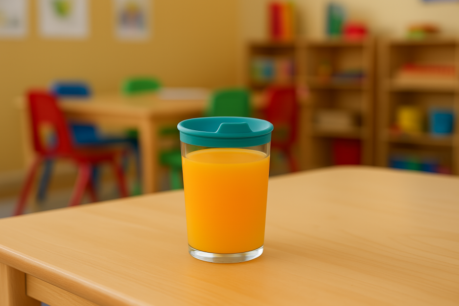 Small Tumbler with Orange Juice and Blue Spout
