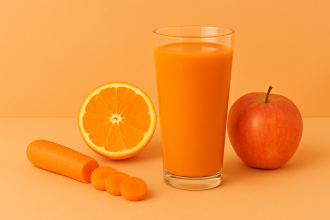 Carrot Juice in Small Long Drink Tumbler with Fresh Fruit