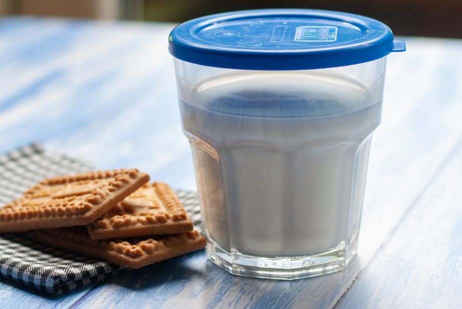 Milk Cup with Blue Lid