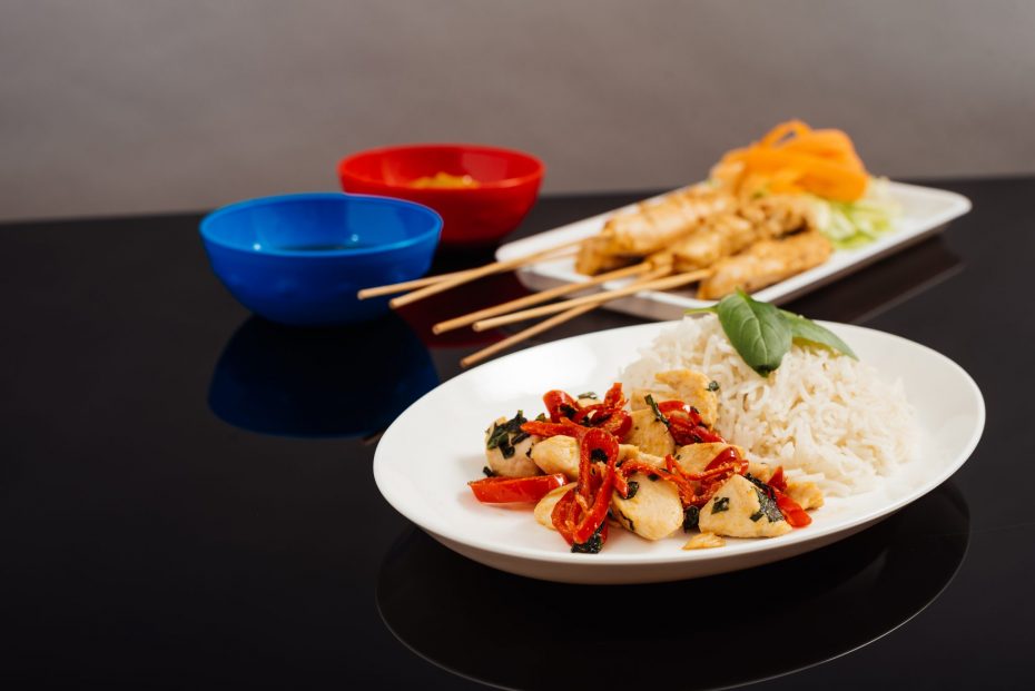 Chicken and Rice Dish on an Oval Plate