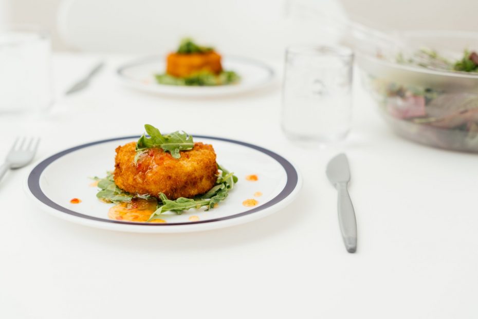 Fishcakes on a Royal Blue Duo Plate