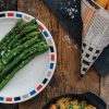 Asparagus pm a blue and red rectangle plate