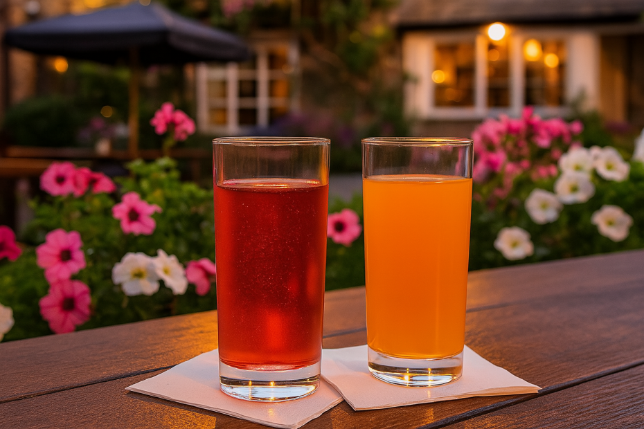 Tall Drink Tumbler with Juice in Pub Garden