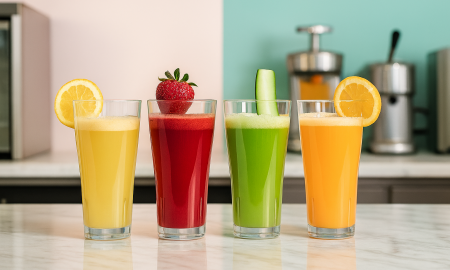 Fresh Juice Selection in Large Tulip Tumblers
