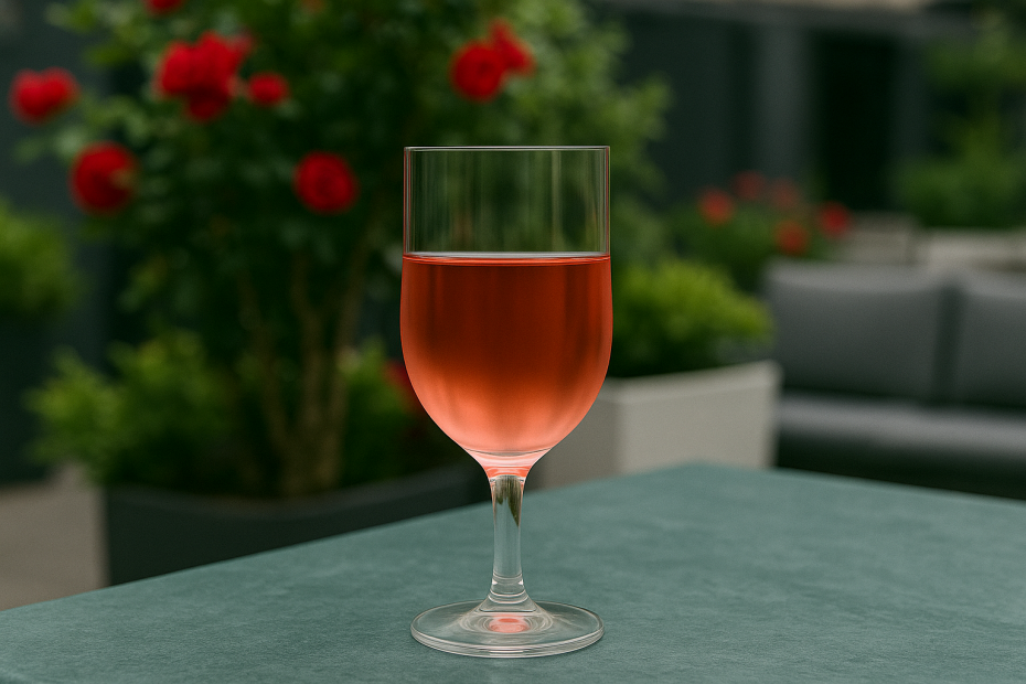 300ml Plastic Rose Wine Glass in Outdoor Setting