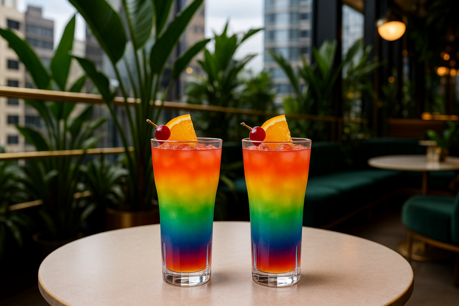 Rainbow Cocktails in Extra Large Tulip Plastic Glasses