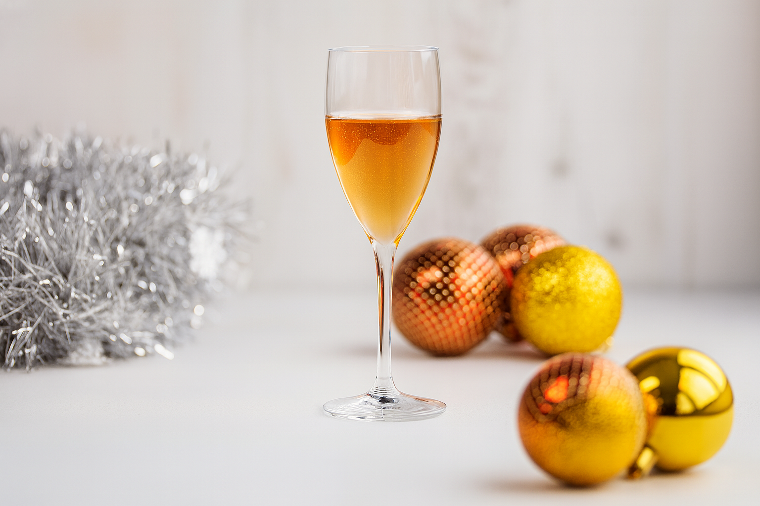 Small Champagne Flute with Sherry in Festive Setting