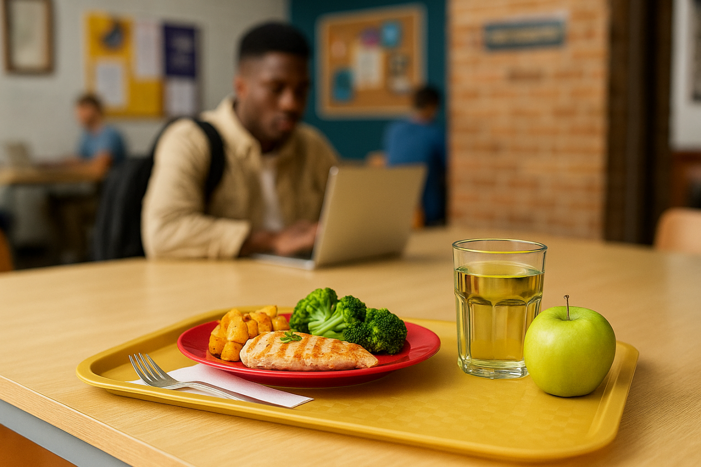 Lunch Served on Pastel Yellow Small PP Tray in College Setting