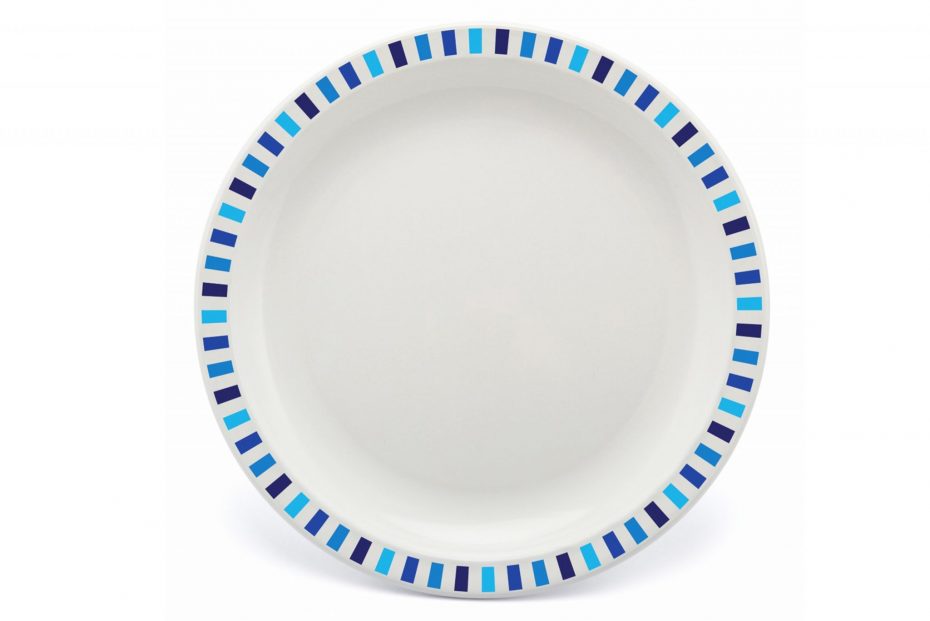 Extra Large Patterned Plate with Blue Stripe Rim