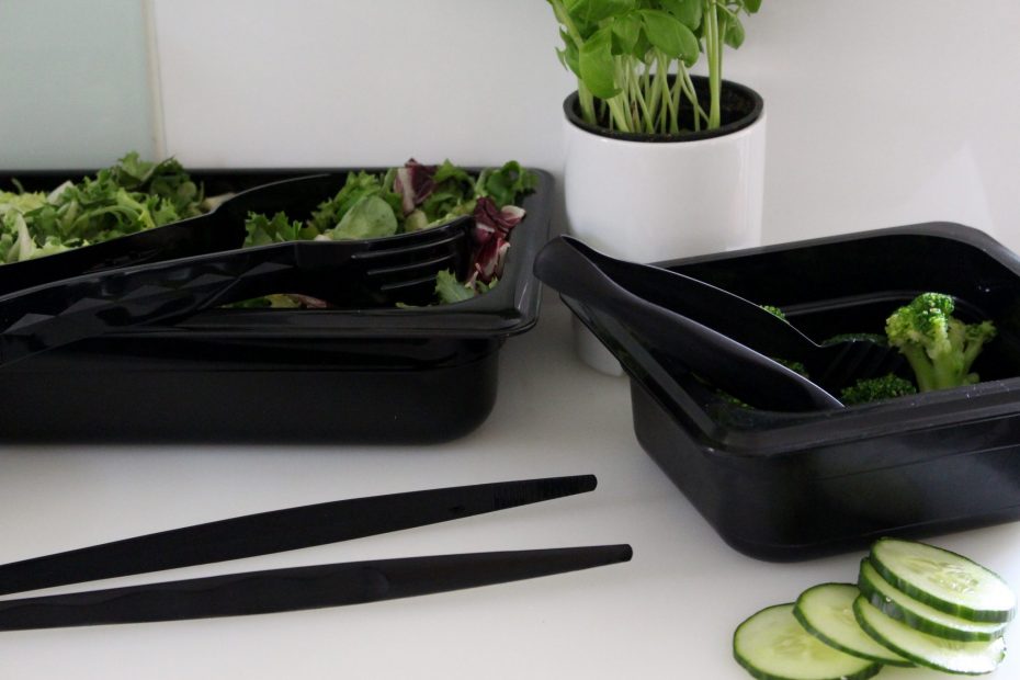 Black Tweezers Tongs and Salad Containers