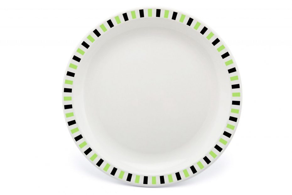 Extra Large Patterned Plate with Lime and Black Stripe Rim