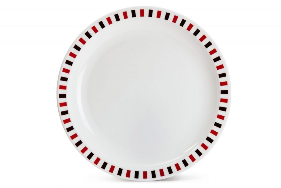 Extra Large Patterned Plate with Red and Black Stripe Rim