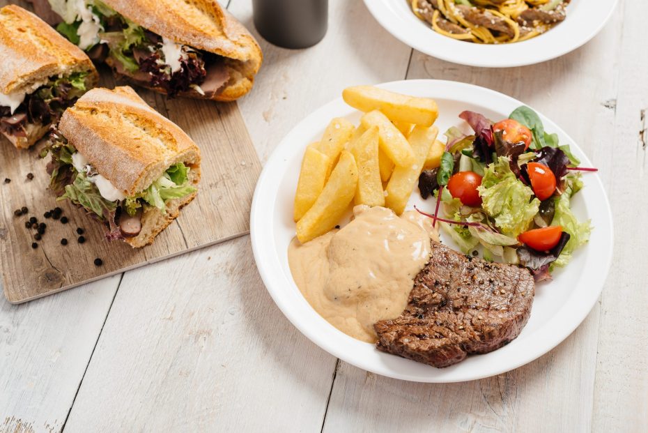 Steak and Chips on an Extra Large White Plate