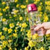 Water Bottle with Pink Sports Cap in a Field